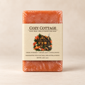 Cozy Cottage Goat Milk, Shea and Honey Bar Soap in sealed packaging with fresh pumpkin, cedar leaf and sandalwood scent notes