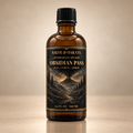 Salve & Oak Co. Obsidian Pass aftershave splash in amber glass bottle